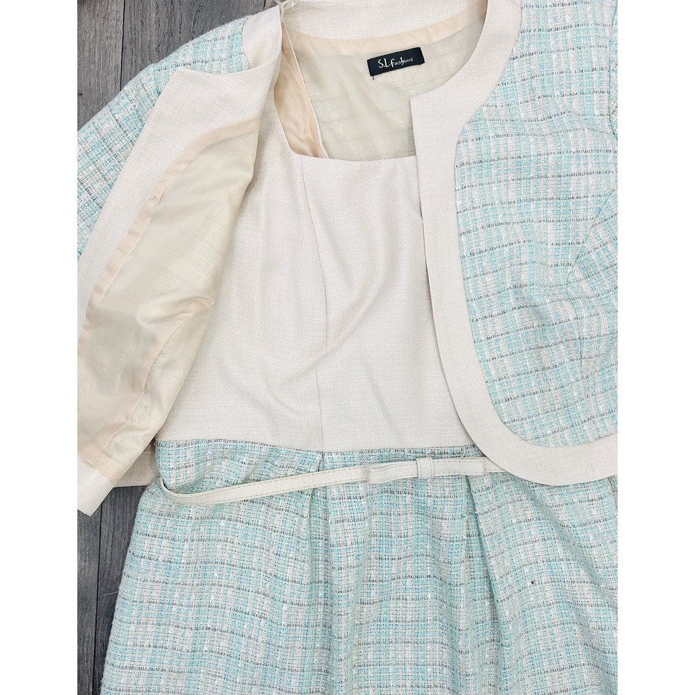 SL Fashions 2 Pc Tweed Jacket Dress Set 24W Pastel Boucle Mother Bride Church - Picture 3 of 16